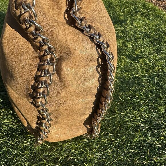 Michael Michael Kors Purse Leather Hobo Taupe Braided Chain Shoulder Bag - Picture 8 of 16
